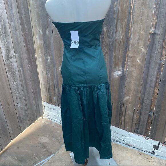 NWT ZARA GREEN TOPSTITCHED STRAPLESS MAXI DRESS size small - Picture 16 of 16